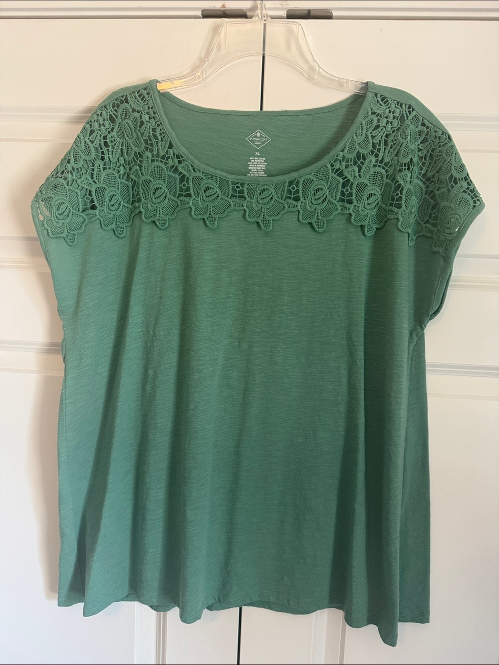 St. John's Bay Green Lace Yoke Short Sleeve Tee